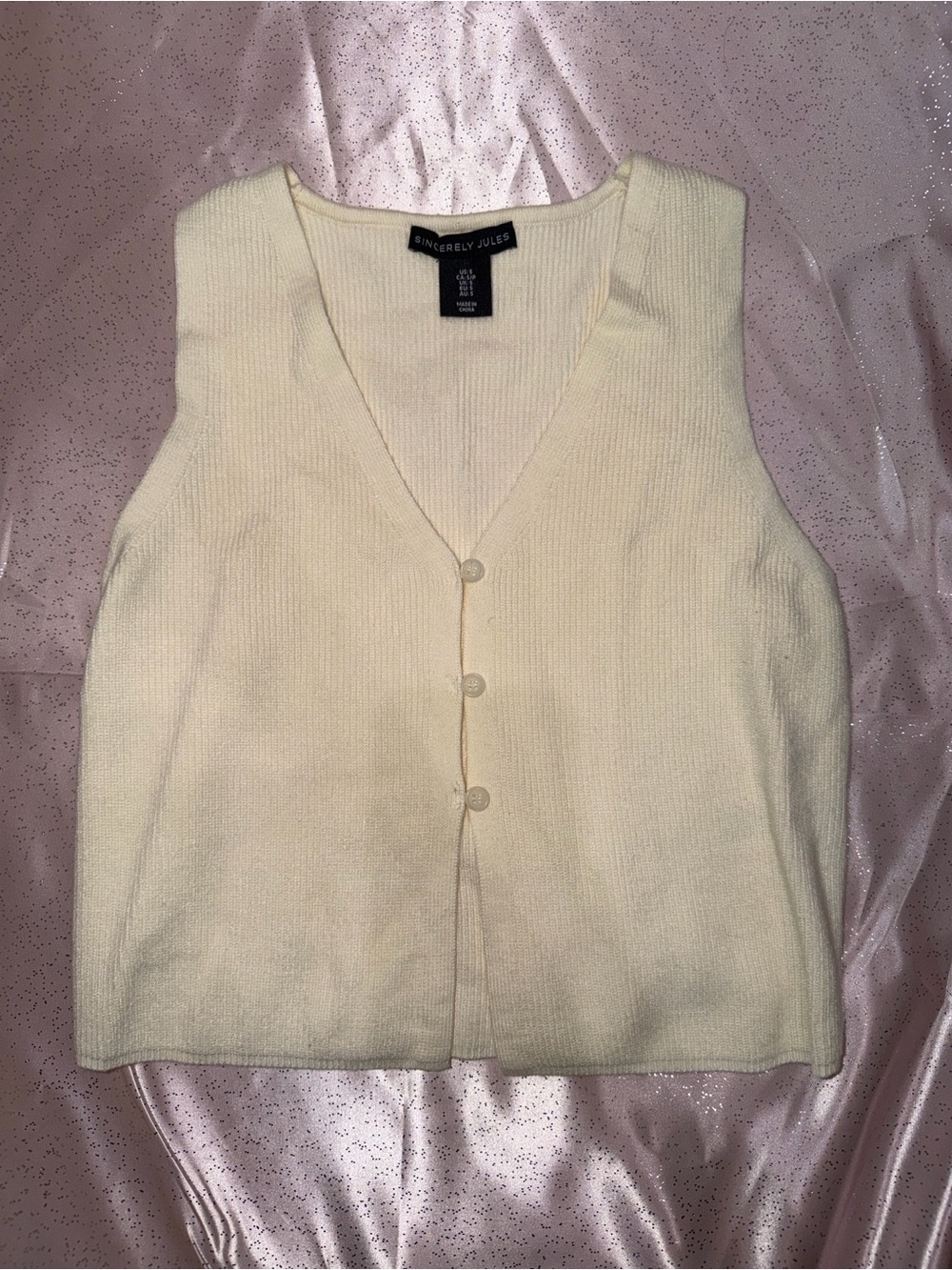 Sincerly Jules Cream Ribbed Button-Front Knit Tank